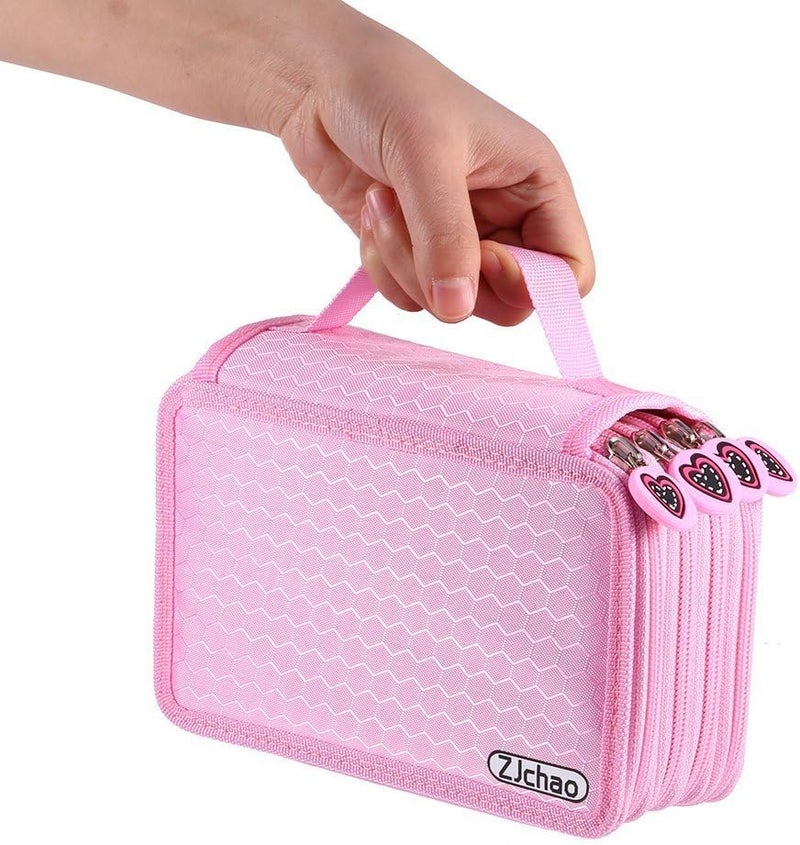 woobles 72 Count Slot Colored Pencil Carry Case Bag Large Capacity Oxford Multi-Layer Pencil Organizer with Cute Zipper(Pink) - Image 4